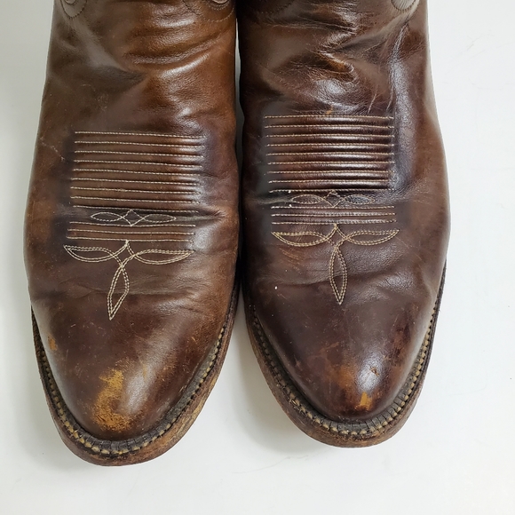 Tony Lama Brown Leather Cowboy Boots - Picture 2 of 8